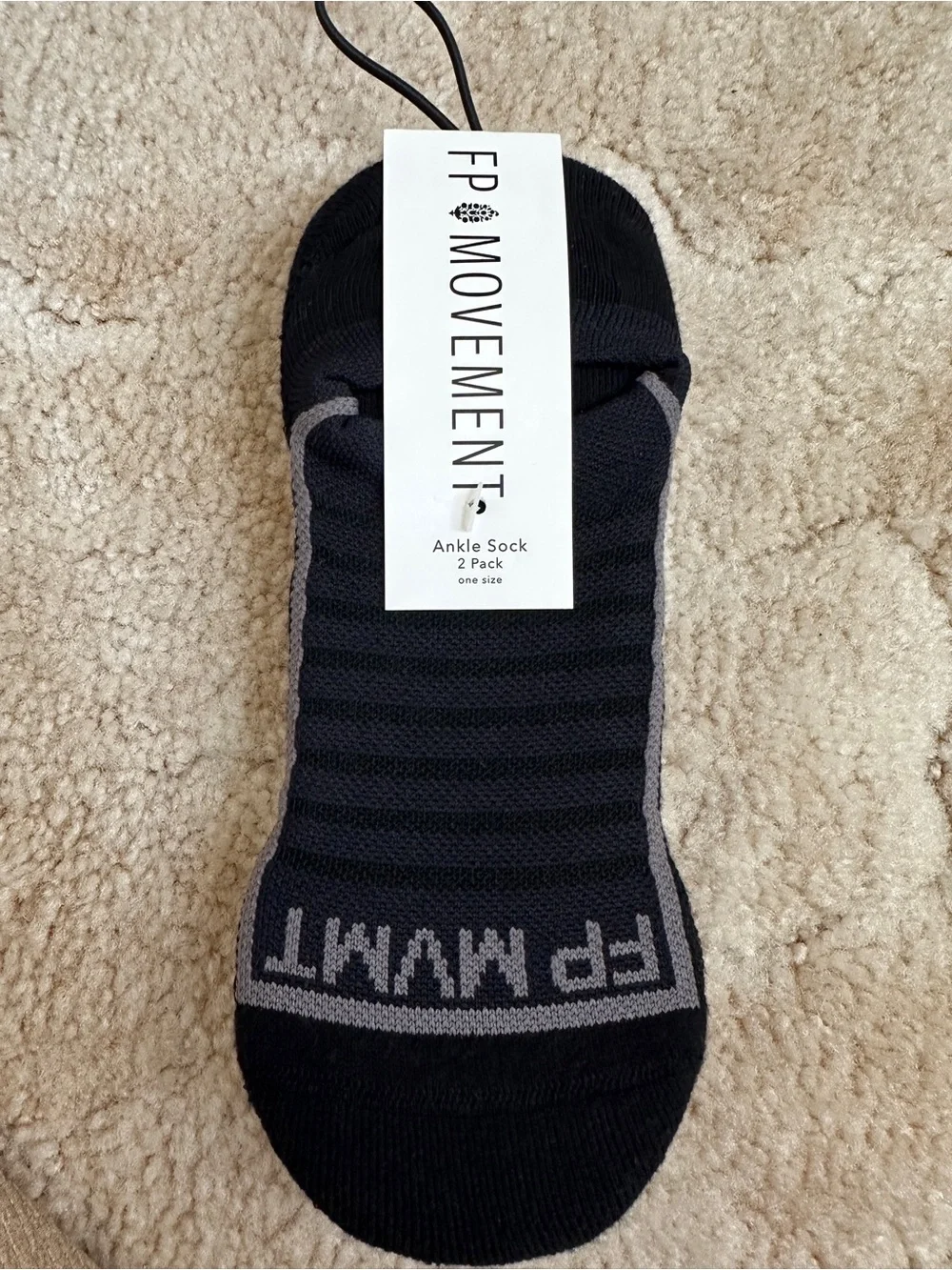 FP Movement by Free People Ankle Sock 2-Pack - Black & White with Green Trim